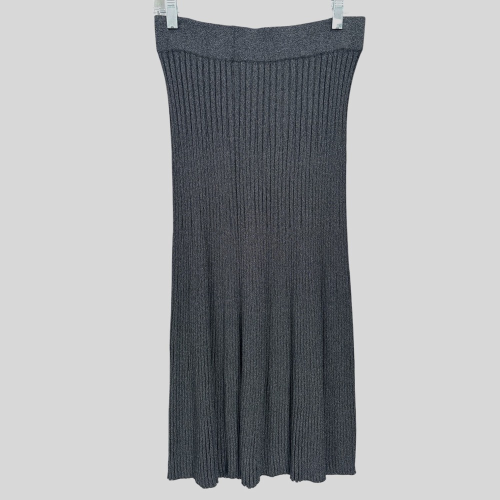 J Mclaughlin‎ Skirt Womens Small Black Metallic Ribbed Knit Midi Pull On Sutton